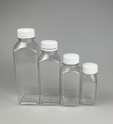 Transparante / aangepaste kleur 250 ml 350 ml 500 ml PET voedselsoort sap plastic fles met deksel drukken aangepast