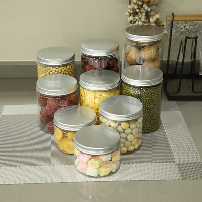 Geen lek 250 ml 350 ml plastic pot voor koekjes en snoep met aluminium deksel