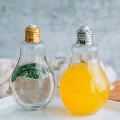 500 ml Plastic Lamp Bulb Shape Juice Flasje Met Aluminium Cap Lamp Bulb Shape Plastic Beverage Flasje