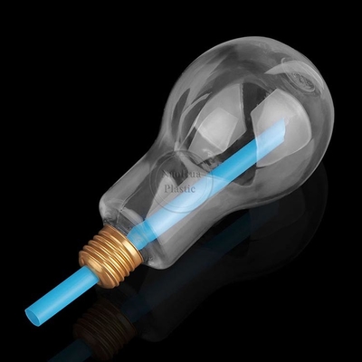Lichtlampbeker met stroofdeksels voor feesten Plastic gloeilampvormige flessen Onderaan gloeiende LED-opvulbare gloeilampen