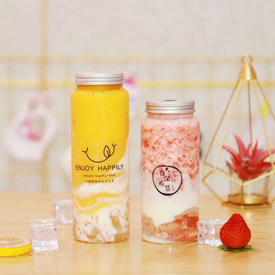 Moderne flessen melk thee met handvat helder PET-plastic aanpasbare kleur