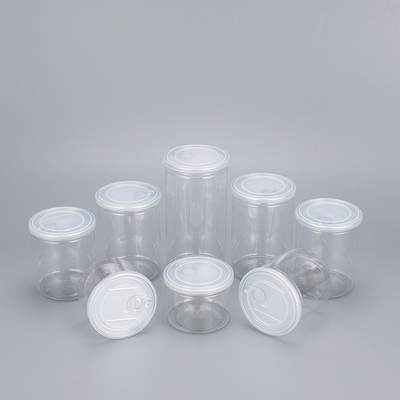 Aanpasbare transparante plastic potten met aluminium deksel verschillende maten 2 oz-8 oz voor schoonheidsproducten.