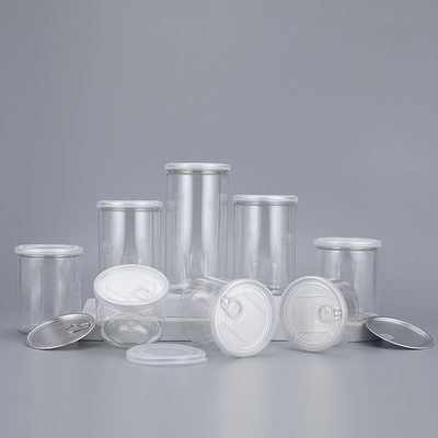 Aanpasbare transparante plastic potten met aluminium deksel verschillende maten 2 oz-8 oz voor schoonheidsproducten.