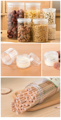 Aanpasbare plastic containers met verschillende capaciteiten en dubbele plastic/aluminium deksels