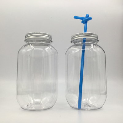 Dubbele wand helder plastic melk thee fles met handvat en deksel