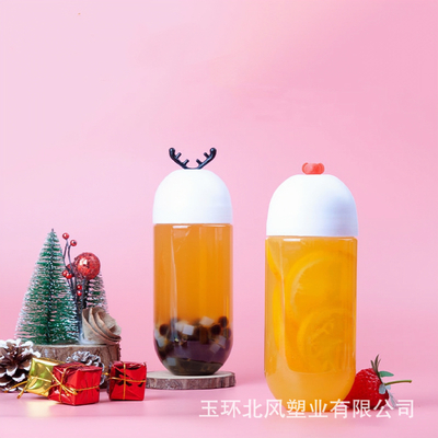Moderne design heldere plastic melk thee fles met schroef op het deksel