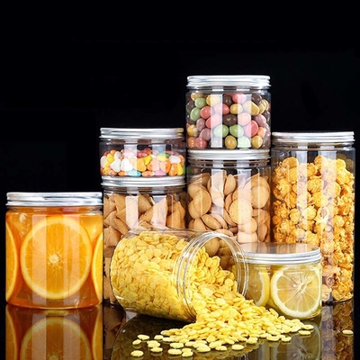 Aanbevolen Grote Plastic Spice Jar Cookies Plastic Jar Transparante Plastic Jar Gold Lid met Custom Private Label