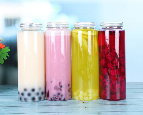 Doorzichtige 500 ml plastic bubbel thee potten met handvat en schroef op het deksel