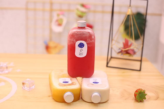 Vierkante en ronde heldere drank melk thee flessen met lekkage proof schroef op deksels