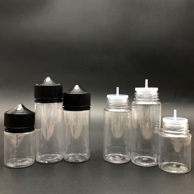 100 ml transparante ronde E-fles met kinddichte schroefkap en op maat gemaakt schermdruk
