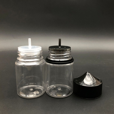 100 ml transparante ronde E-fles met kinddichte schroefkap en op maat gemaakt schermdruk
