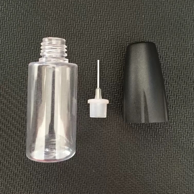 Kinderveilige hals type E-vloeistof fles met aangepaste bedrukking in kleur en diverse capaciteiten van 10 ml, 15 ml, 30 ml, 40 ml, 60 ml, 80 ml, 100 ml