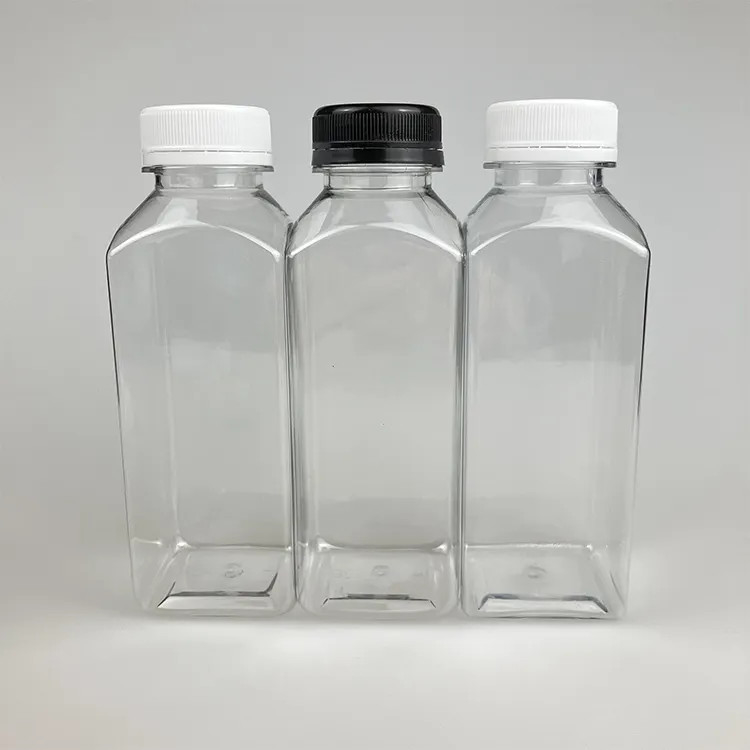 Transparante / aangepaste kleur 250 ml 350 ml 500 ml PET voedselsoort sap plastic fles met deksel drukken aangepast