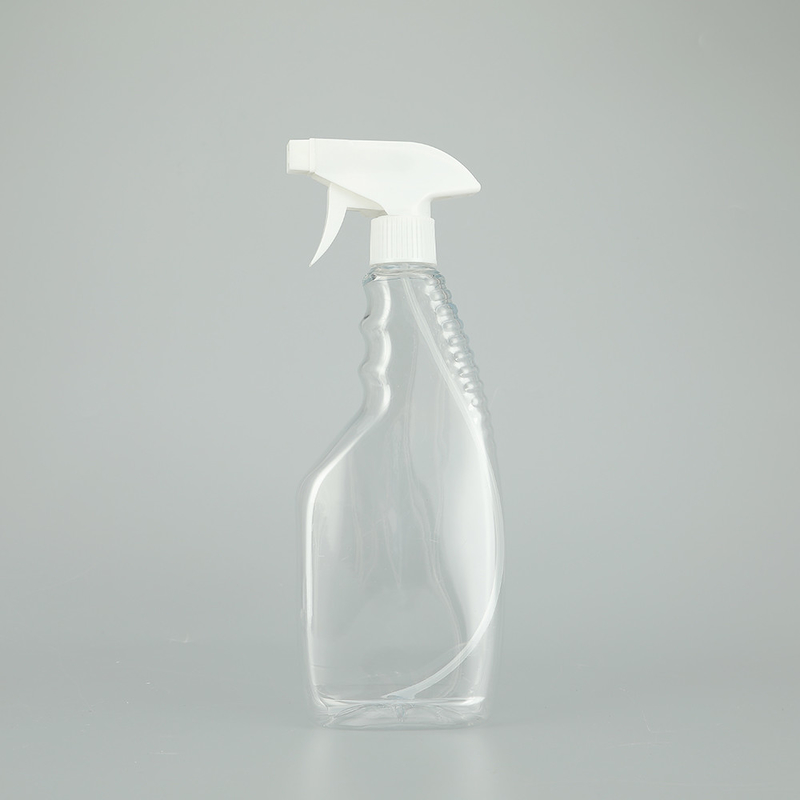 Glanzige ronde PET-plastic spuitfles met klassiek ontwerp doorzichtige kleur.