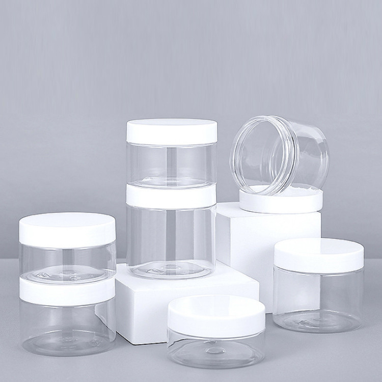 PET transparante 200 ml 250 ml 300 ml 500 ml breedmond PET heldere potten met aluminium deksels