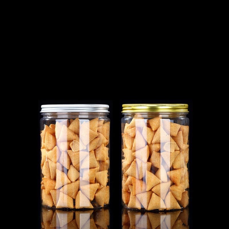 Aanbevolen Grote Plastic Spice Jar Cookies Plastic Jar Transparante Plastic Jar Gold Lid met Custom Private Label
